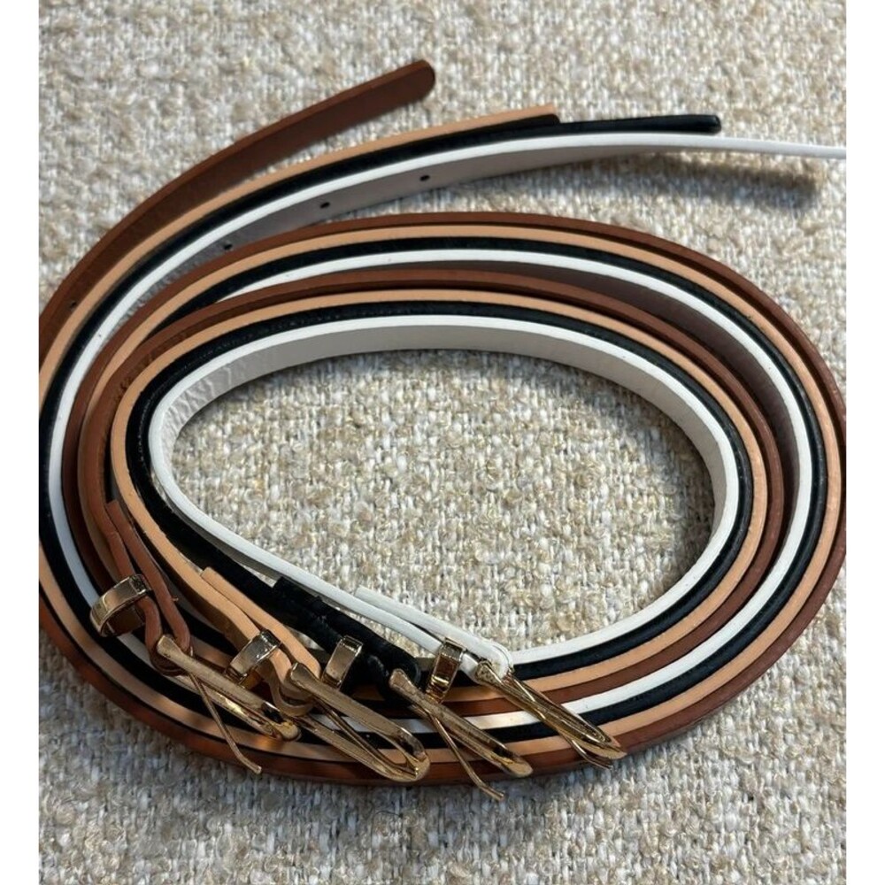 Set of 4 Thin Belts for Women – Gold Buckle – New
